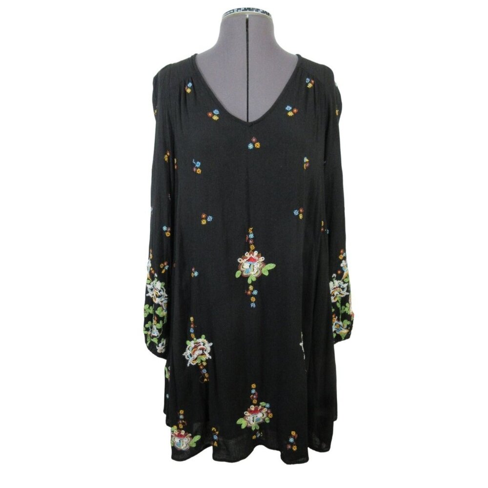 Free People women's‎ Oxford embroidered swing babydoll long sleeve mini dress, S